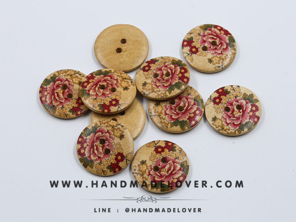 กระดุมไม้ ทรงกลม แพ๊ค 10 เม็ด