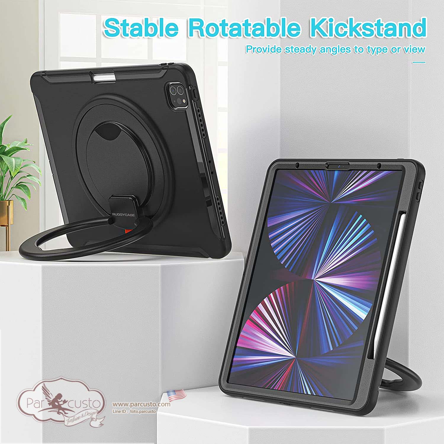 เคสกันกระแทก Apple iPad Pro 12.9 inch 5th 2021 [360 Degrees Rotation Stand]จาก RUGGYCASE [Preorder USA]