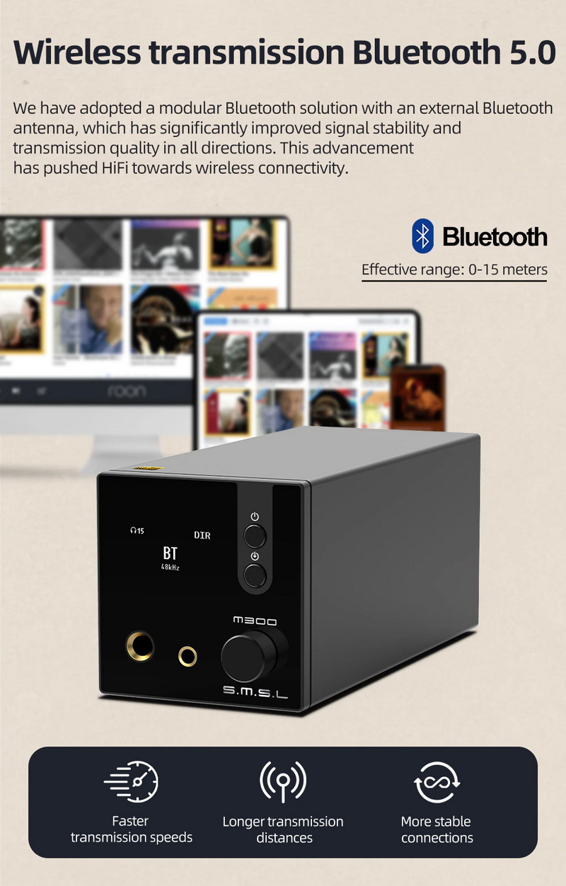 ขาย SMSL M300 SE DAC/AMP ตั้งโต๊ะ ชิป CS43131*2 รองรับ MQA, Bluetooth5.0 ประกันศูนย์ไทย