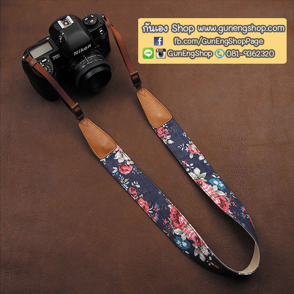 สายคล้องกล้องลายดอกไม้ cam-in Flower Blue Tone