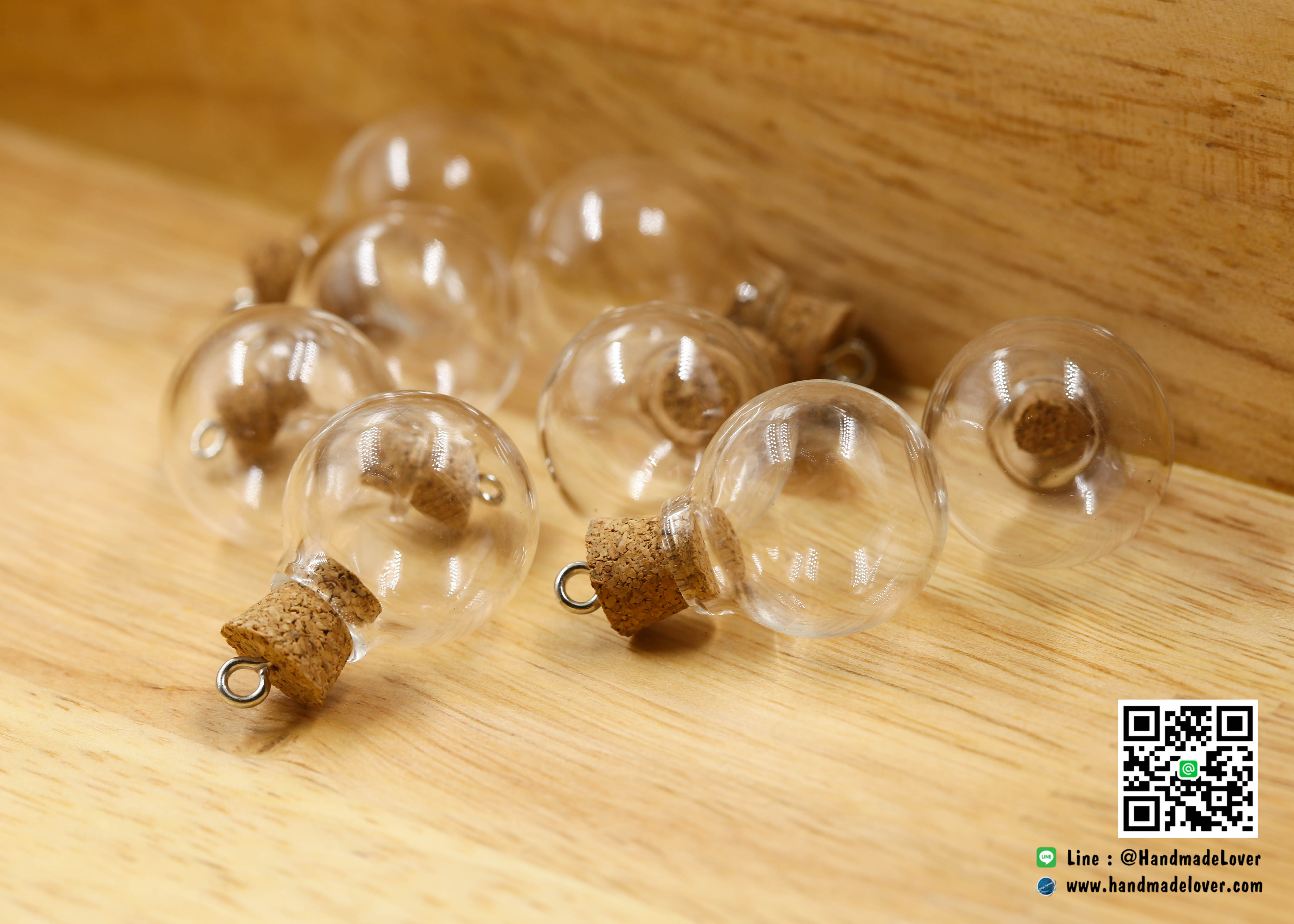 ขวดแก้วจิ๋ว ทรงกลม (ฝาจุกไม้ก๊อก) ขนาด 19 x 21 มม. (3 ml)[มีราคาส่ง]