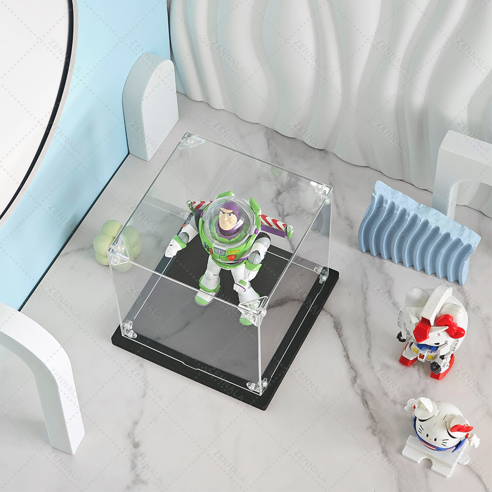 กล่องโชว์โมเดล อะคริลิคใส ฐานสีดำ แบบฝาครอบ มีให้เลือก 10 ขนาด