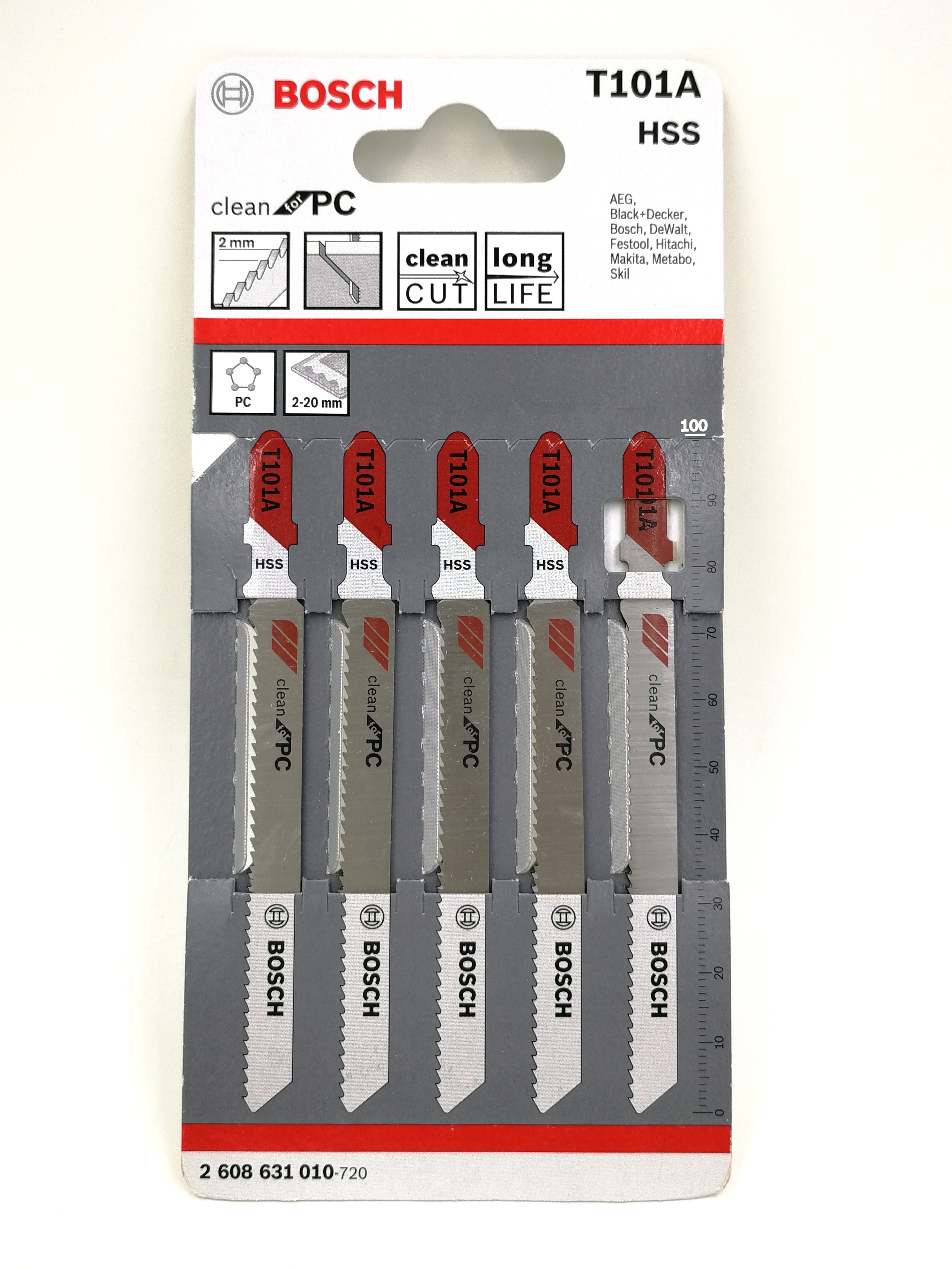 2608631010 BOSCH ใบเลื่อยจิ๊กซอว์ สำหรับอะคริลิค T101A 5pcs./pack
