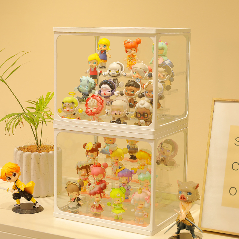 ชั้นวางโมเดล กล่องเหลี่ยม ขอบขาว พร้อมไฟ