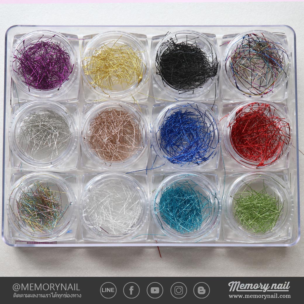 กากเพชรติดเล็บ แบบเส้นยาว 12 สี 12 กระปุก