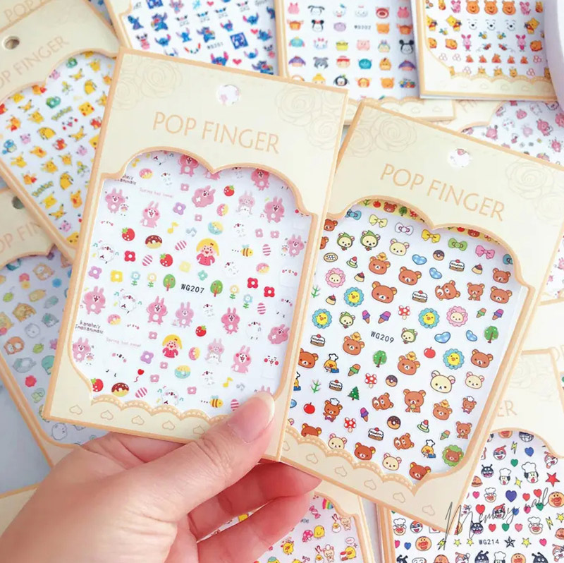 cute nail stickers สติ๊กเกอร์ติดเล็บ ลายการ์ตูน สติ๊กเกอร์แปะเล็บ รหัส WG 198 ถึง 217