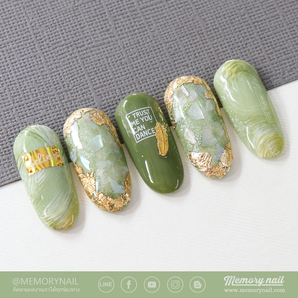 ลายเล็บ จิตนาการสีเขียว,ลายเล็บ,ลายเพ้นท์เล็บ,ลายเล็บ สีเขียว,ลายเล็บ สีเจล