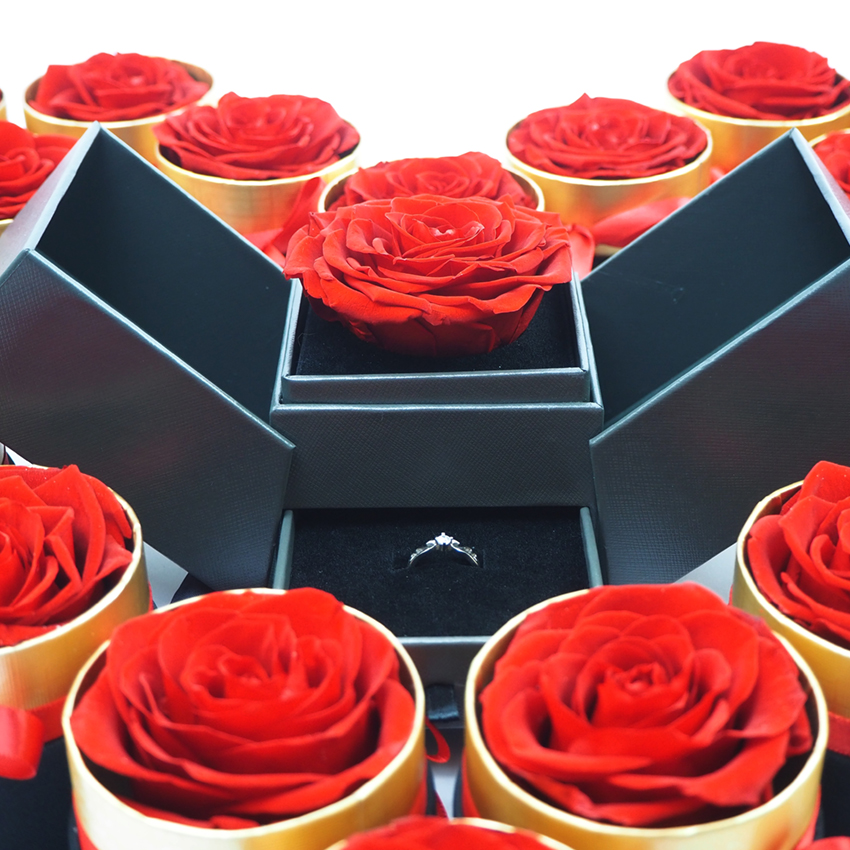 กล่องกุหลาบ กล่องใส่แหวน ในกล่องหนังสุดพรีเมี่ยม