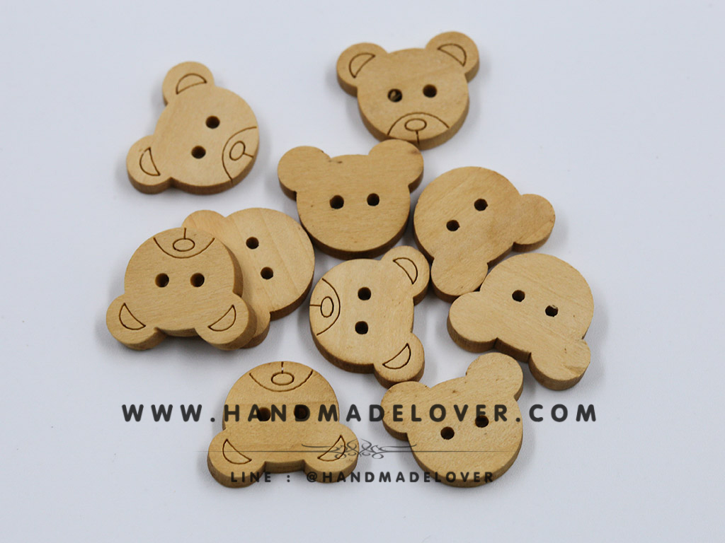 กระดุมไม้ รูปหมี Taddy Bear [แพ็ค 10 เม็ด]