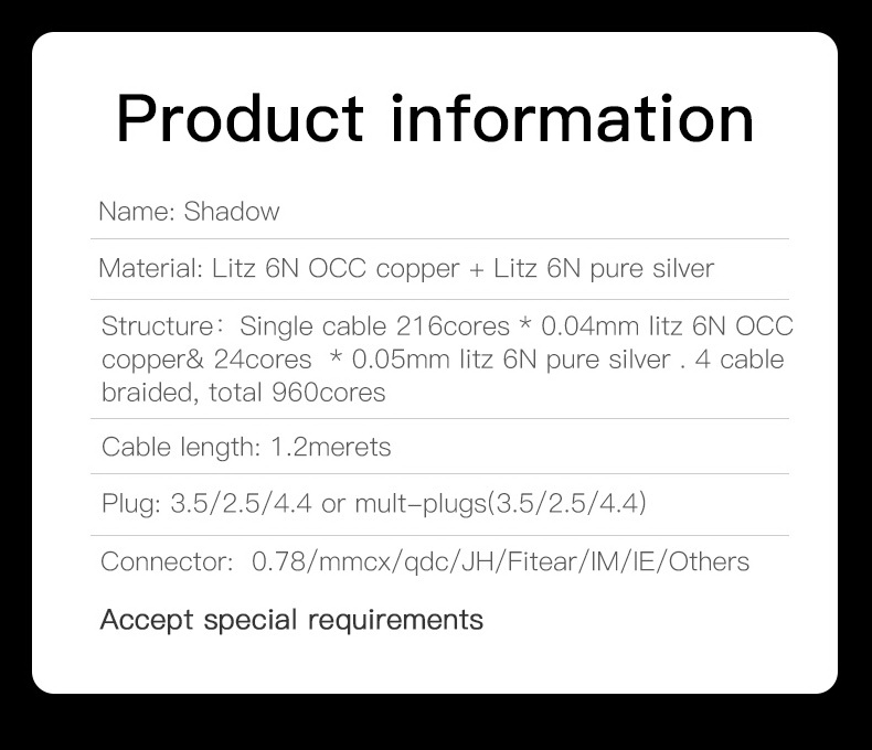 ขาย Hakugei Shadow สายอัพเกรดหูฟัง ทองแดง 6N OCC Litz + 6N Silver Litz