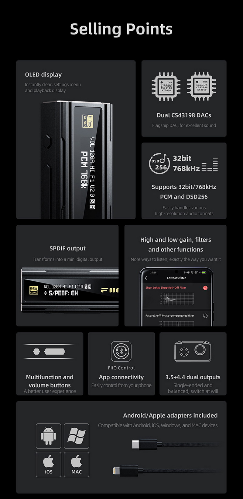 FiiO KA5 DAC/AMP พกพา พร้อมจอแสดงผล OLED ประกันศูนย์ไทย