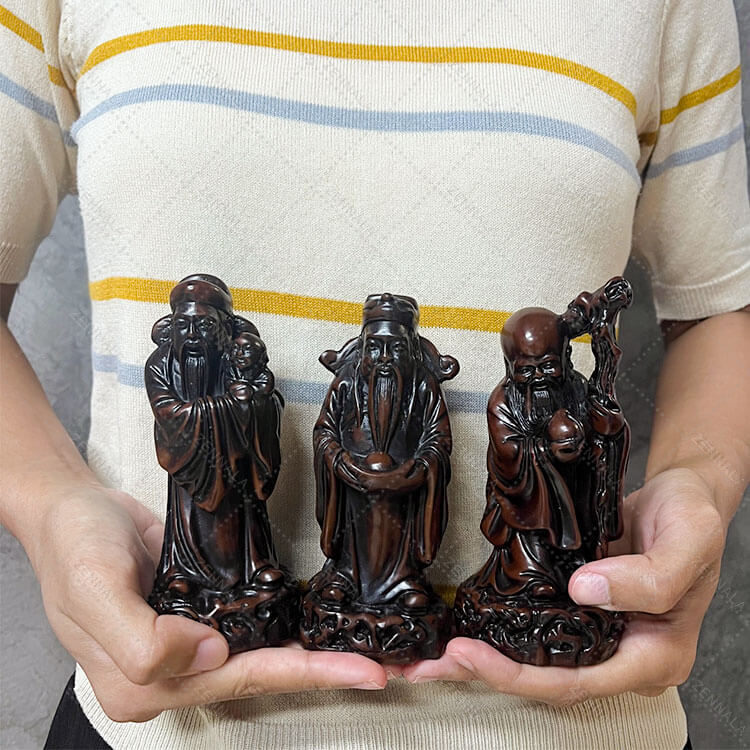 ฮกลกซิ่ว ฐานแยก 3 องค์ เรซิ่น สีไม้เข้ม