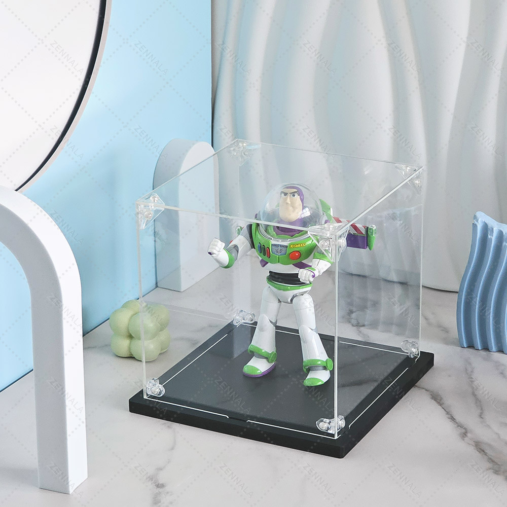 กล่องโชว์โมเดล อะคริลิคใส ฐานสีดำ แบบฝาครอบ มีให้เลือก 10 ขนาด