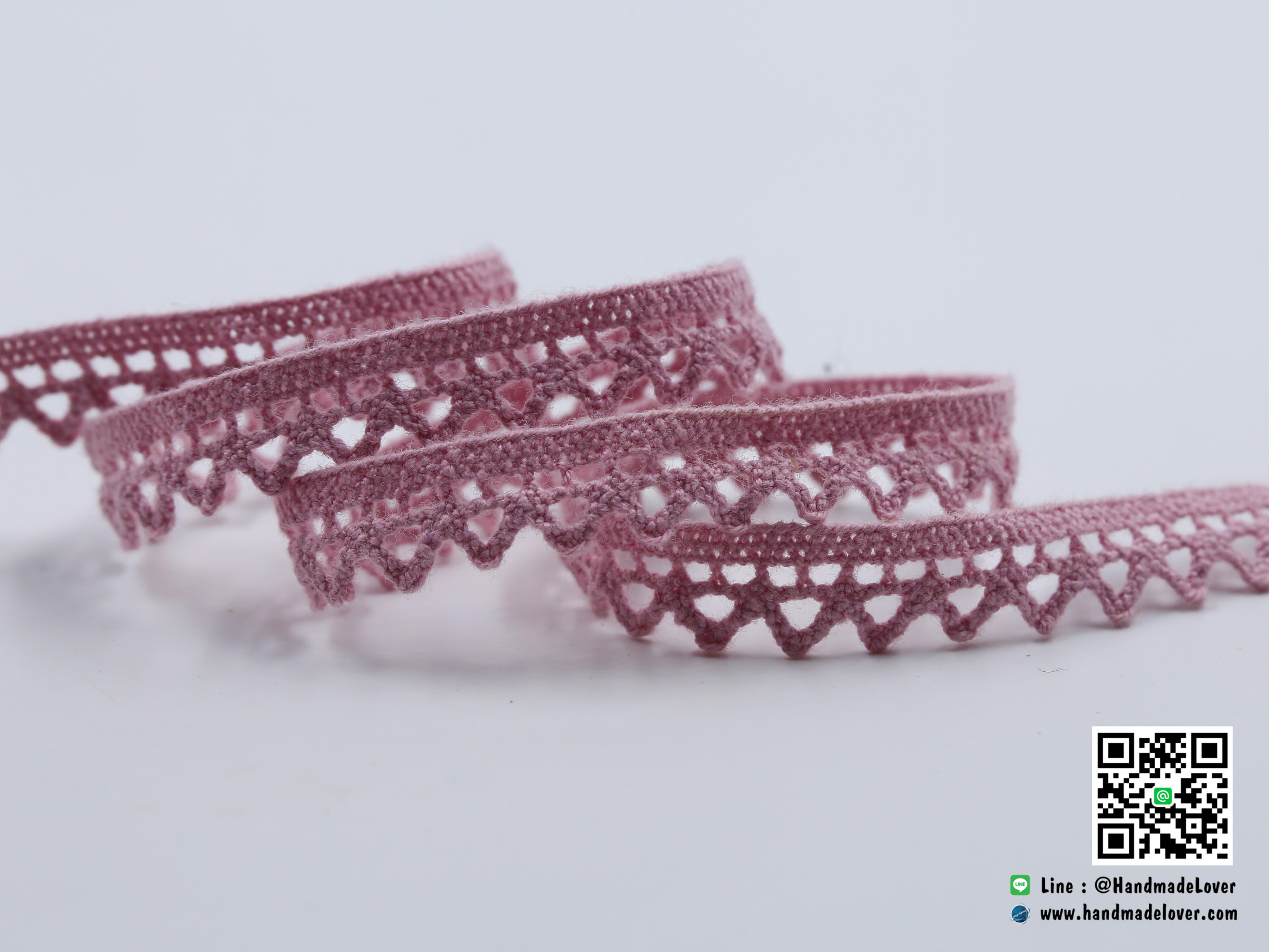 ผ้าลูกไม้ สีชมพู ขนาด 1.2 ซม.