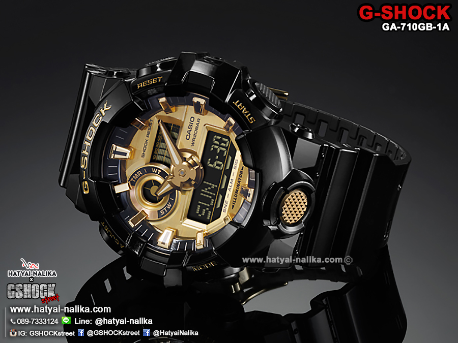 นาฬิกา คาสิโอ Casio G-Shock Standard ANALOG-DIGITAL รุ่น GA-710GB-1A (สีดำทอง) ของแท้ รับประกัน 1 ปี