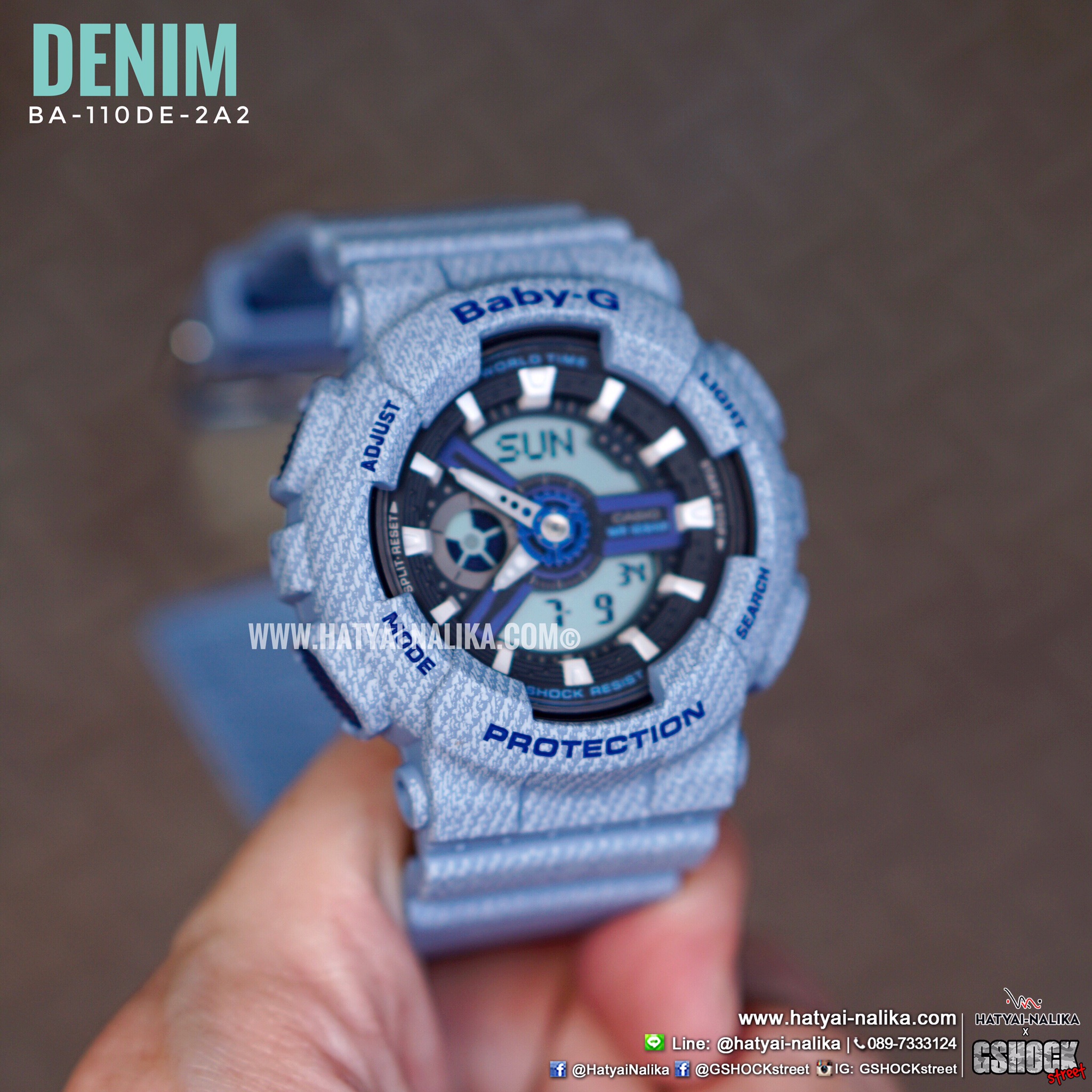 นาฬิกา Casio Baby-G ลายยีนส์ Special Color BA-110DE Denim fabric Elements series รุ่น BA-110DE-2A2 (สี Light Blue Jean) ของแท้ รับประกัน1ปี