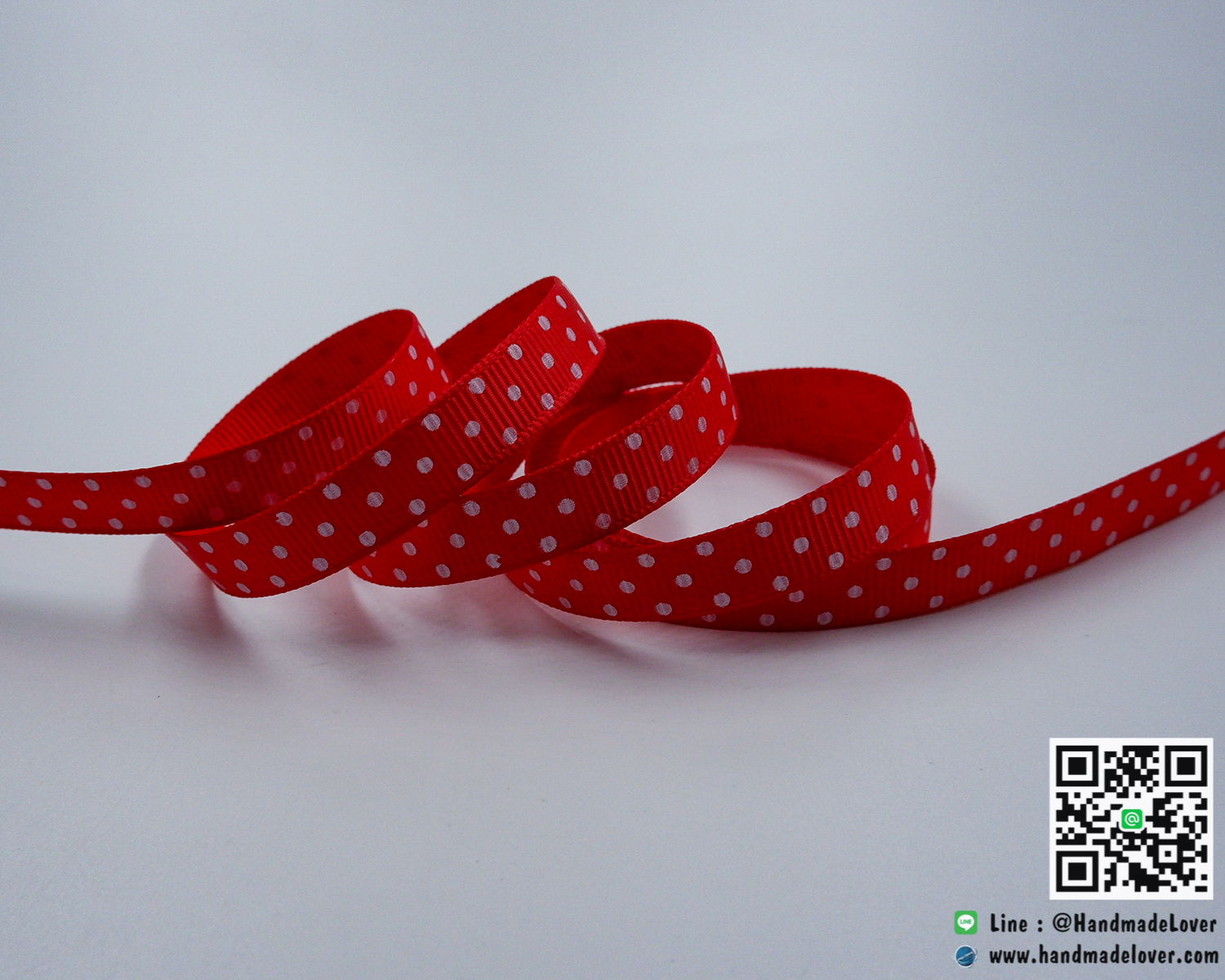 ริบบิ้นผ้า กรอสเกรน สีแดง พิมพ์ลายจุด