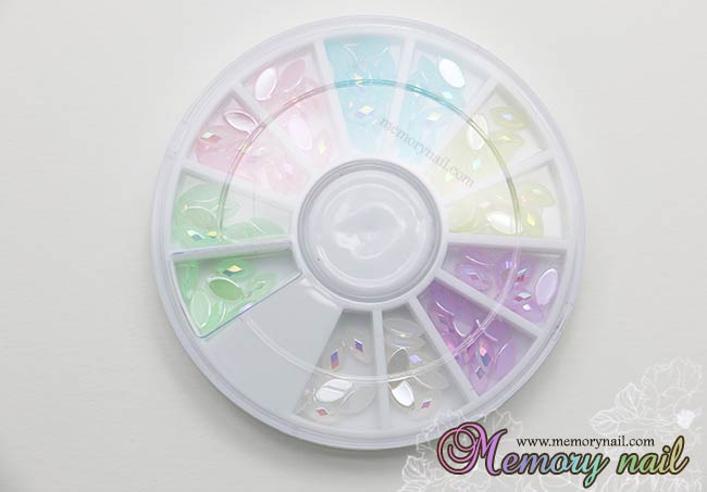 เพชรติดเล็บทรงวงรีปลายแหลม สีพาสเทล กล่องกลม