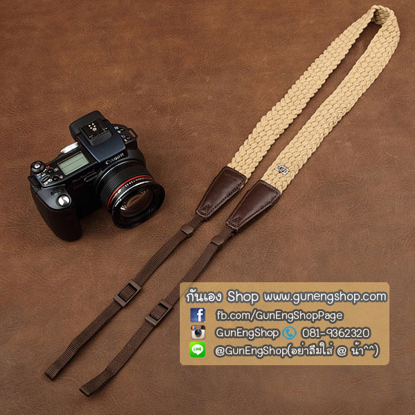 สายคล้องกล้อง cam-in Soft Cotton Twist light Light Brown ปลายน้ำตาล