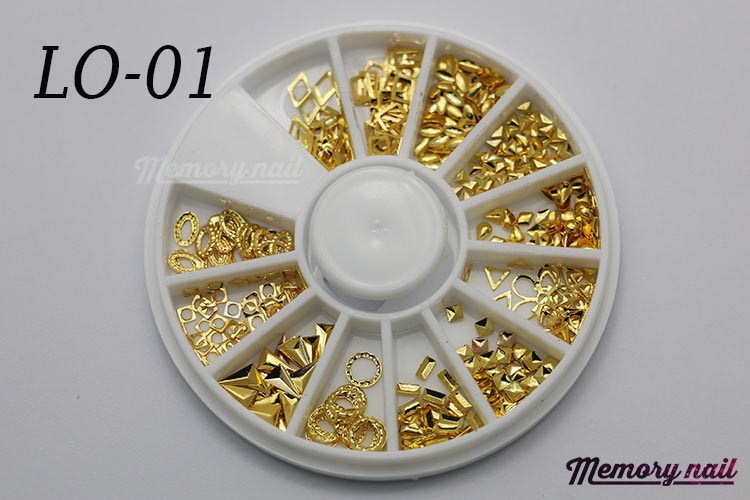 LO-01 โลหะ และหมุดทรงต่างๆ สีทอง กล่องกลม 1กล่อง มี12 แบบ