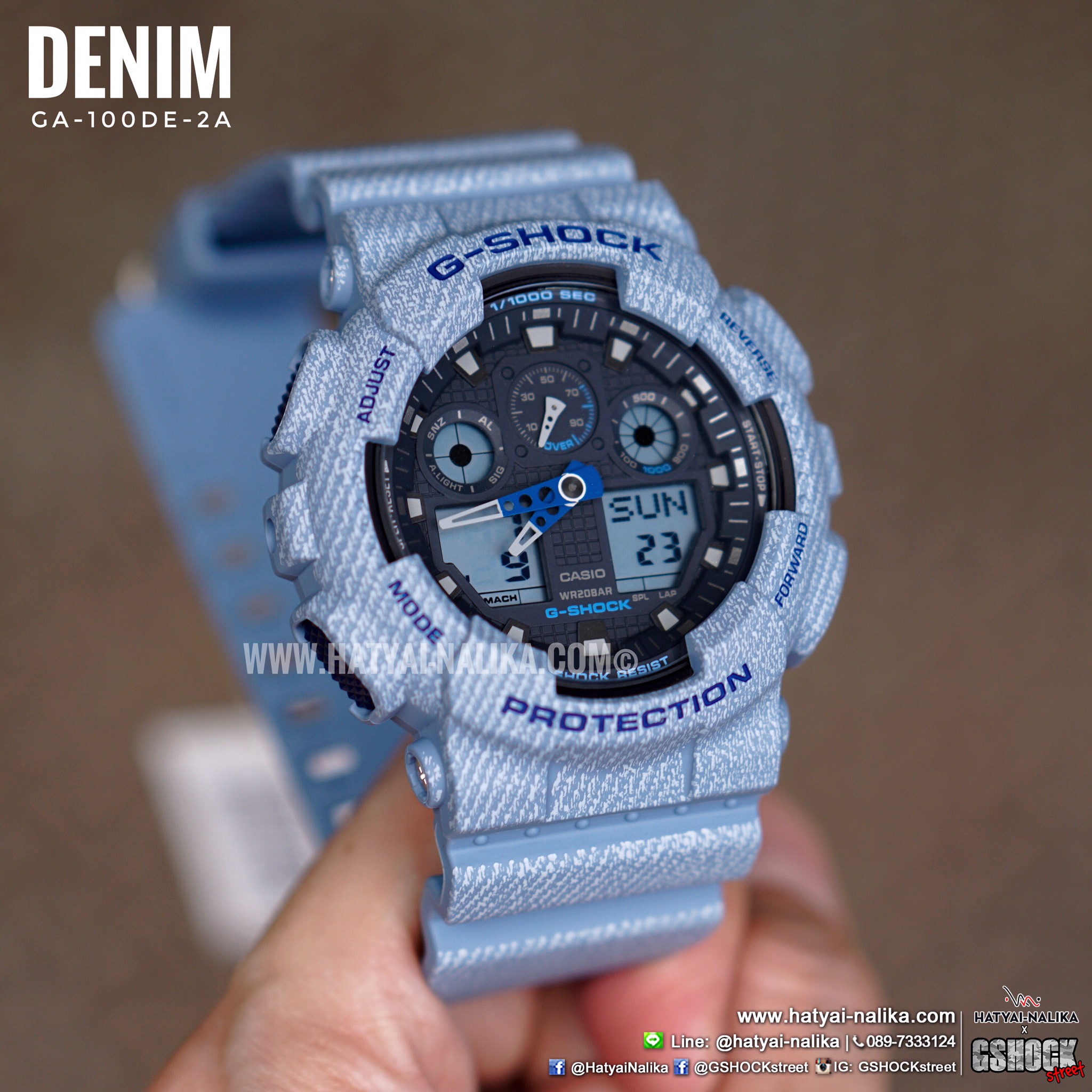 นาฬิกา Casio G-Shock ลายยีนส์ Limited GA-100DE Denim Fabric Elements series รุ่น GA-100DE-2A (สี Light Blue Jean) ของแท้ รับประกัน1ปี