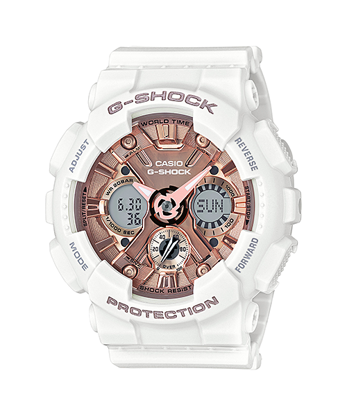 นาฬิกา คาสิโอ Casio G-Shock มินิ S-Series Metal Face sereis รุ่น GMA-S120MF-7A2 (สีขาวพิ้งค์โกลด์) ของแท้ รับประกัน1ปี