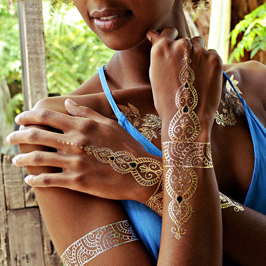 Flash Tattoo สติ๊กเกอร์แทททู สีทอง เมทัลลิค