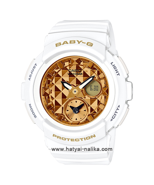 นาฬิกา Casio Baby-G BGA-195M Metal Dial series รุ่น BGA-195M-7A ขาว-ทอง ของแท้ รับประกัน1ปี