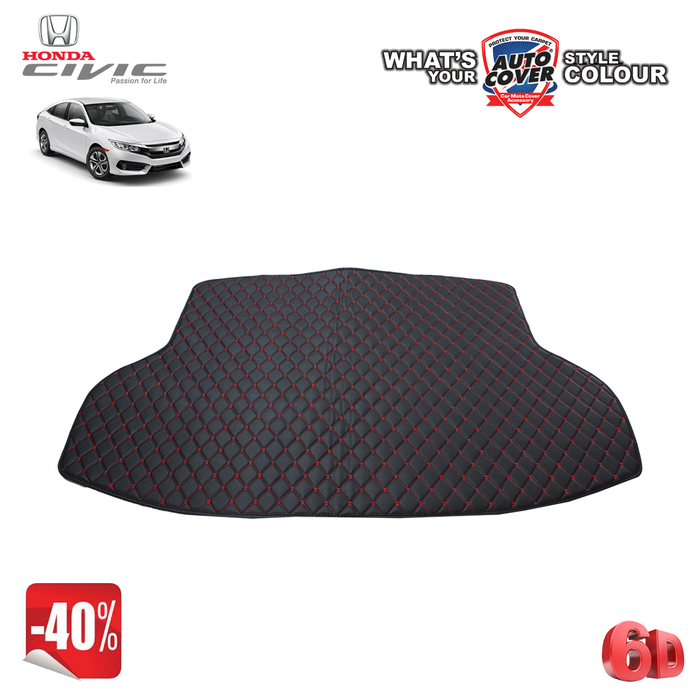 สินค้าโปรโมชั่น! พรมท้ายสัมภาระเข้ารูป 6 D รถ HONDA CIVIC SEDAN (FC) ปี 2016-2020 จำนวน 1 ชิ้น สีดำด้ายแดง