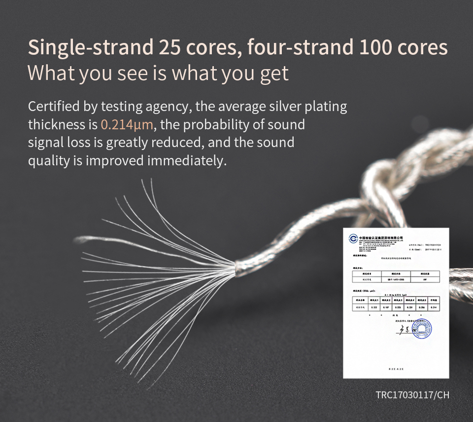 ขาย สาย KZ Lightning สายหูฟังชุบเงินถัก 100 แกน รองรับ MFI แท้