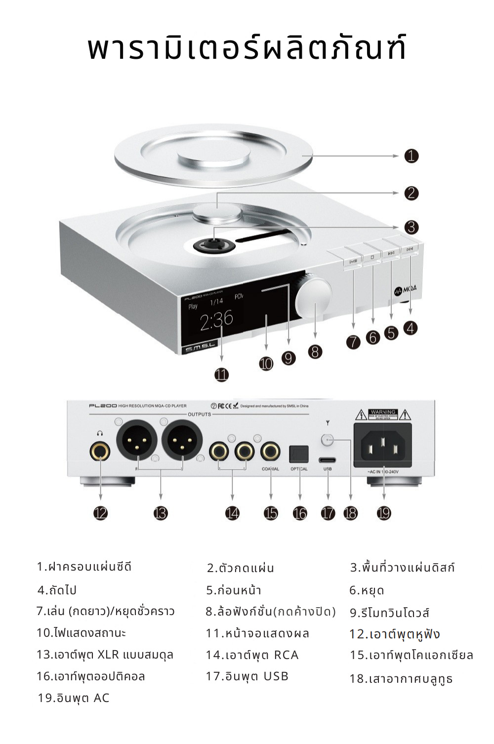 SMSL PL200 เครื่องเล่นซีดีตั้งโต๊ะขนาดกะทัดรัด รองรับ MQA ประกันศูนย์ไทย
