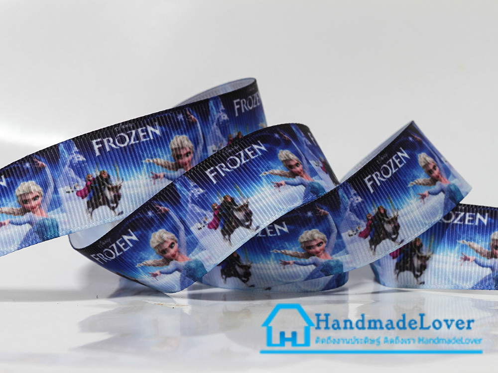 ริบบิ้นผ้า พิมพิ์ลายการ์ตูน เจ้าหญิงน้ำแข็ง Frozen Princess ขนาด 22 มิล