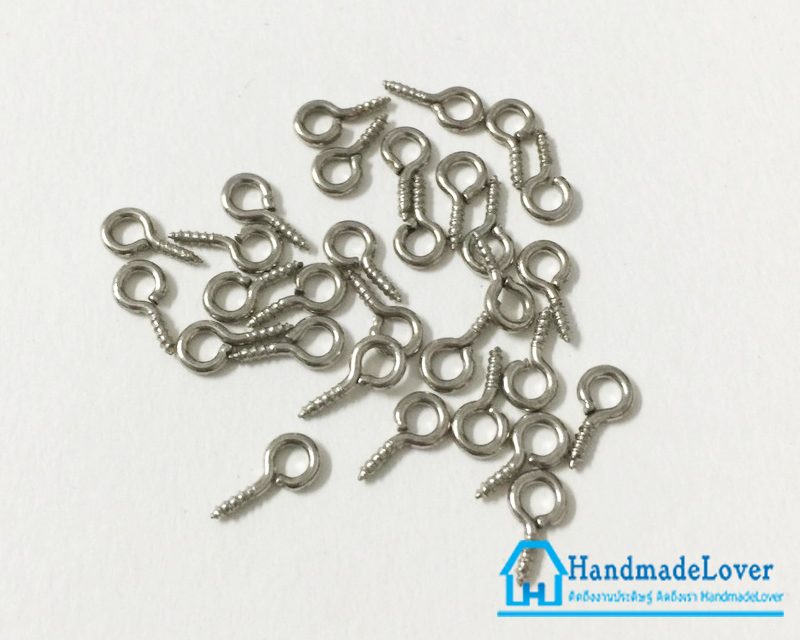 ตะปูเกลียว/ตะขอหัวตุ๊กตา นิเกิล เส้นผ่าศูนย์กลาง 4 มม. x ยาว 8 mm. [แพ็ค 50 ชิ้น]