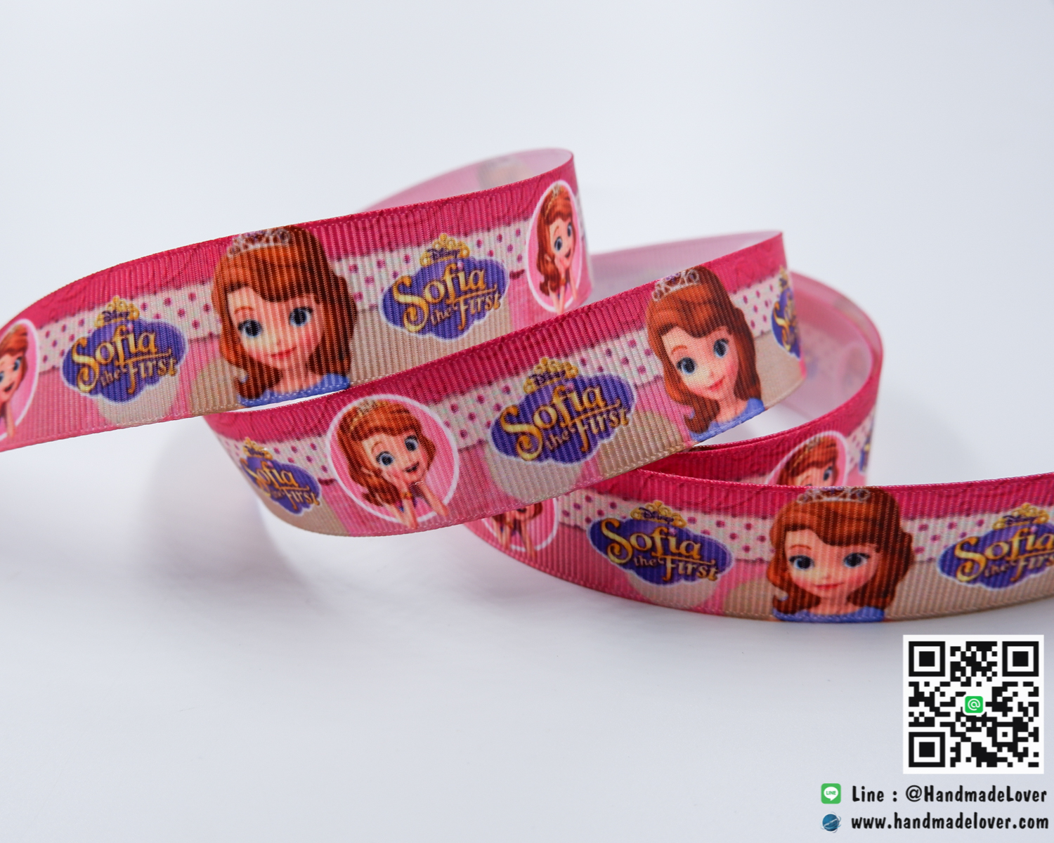 ริบบิ้นผ้า กรอสเกรน พิมพิ์ลายการ์ตูน เจ้าหญิงโซเฟีย (Sofia Princess) ขนาด 22 มิล