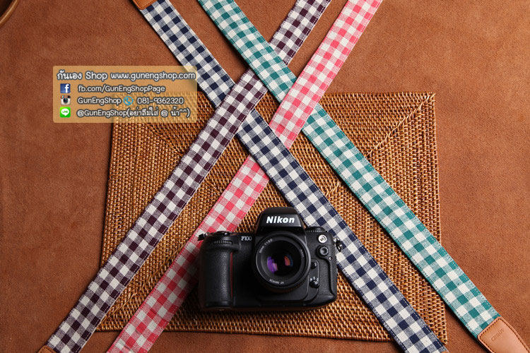 สายคล้องกล้องลายสก็อตสีสดใส CAM-IN Scott Navy Blue