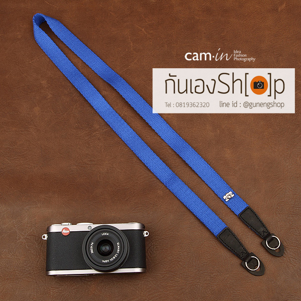 สายคล้องกล้อง cam-in สีพื้นเส้นเล็ก สีน้ำเงินสว่าง แบบห่วง 25 mm