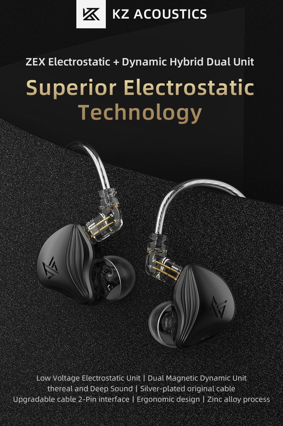 ขาย KZ ZEX หูฟัง 2 ไดรเวอร์ Electrostatic+Dynamic ประกันศูนย์ไทย