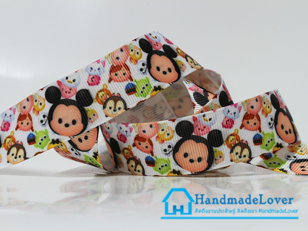ริบบิ้นผ้า พิมพิ์ลายการ์ตูน Tsum Tsum ขนาด 22 มิล