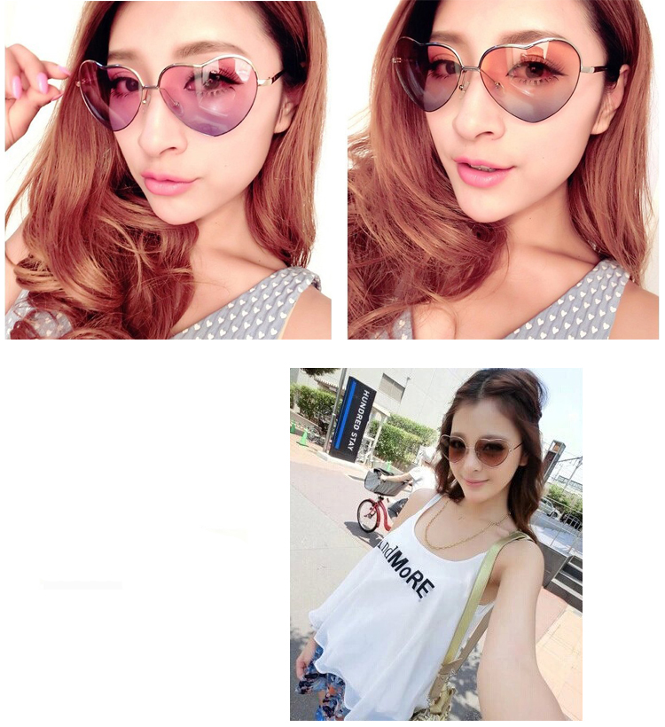 แว่นตา รูปหัวใจ ฮาราจูกุ (Harajuku) สีน้ำตาล ไล่โทนสี กรอบสีเงิน (UV400)