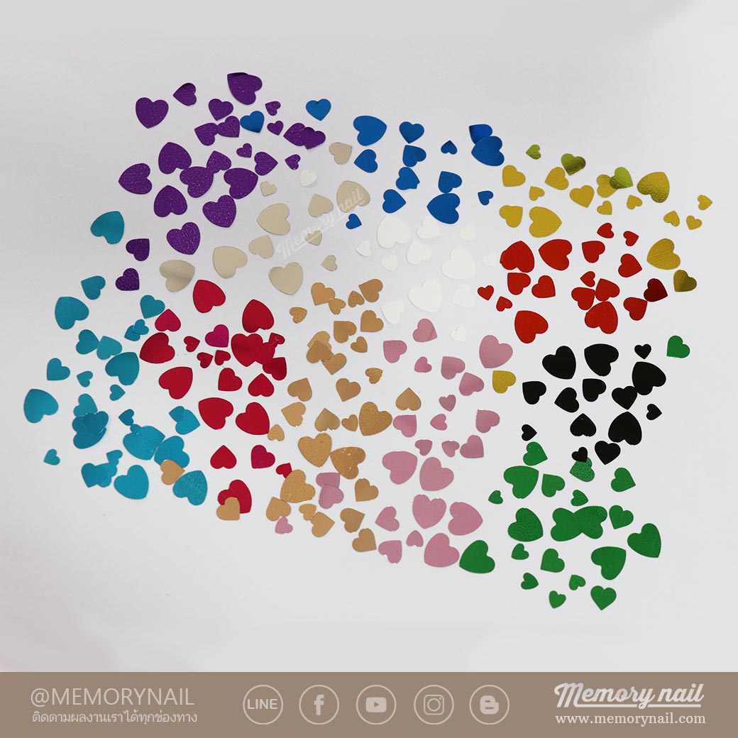 กากเพชรรูปหัวใจ คละ3ขนาด กล่องใหญ่ 12 เชดสี