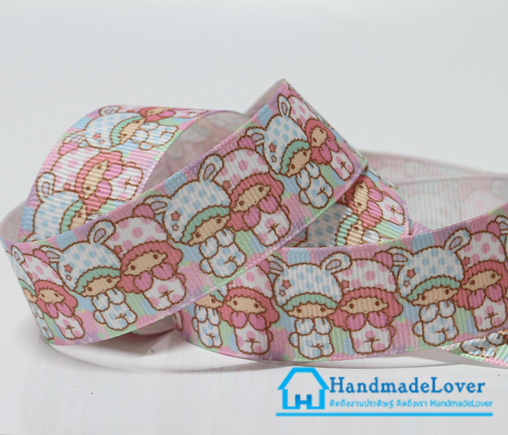 ริบบิ้นผ้า พิมพิ์ลาย กิกิ ลาล่า ขนาด 22 mm.