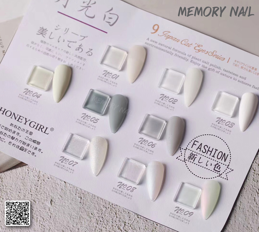 สีเจล สีเจลโทนกะทิ ขาว เทา มุข ชิมเมอร์ Honey Girl ชุด 9สี ขวดใหญ่ขนาด 15 ml แถมกรอบรูป 1ชุด สีเจลทาเล็บ
