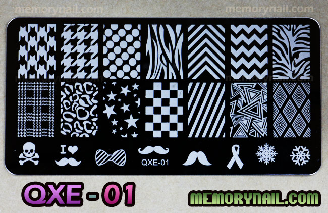 เพลทปั๊มลายเล็บ รหัส QXE ทรงสีเหลี่ยมผืนผ้า