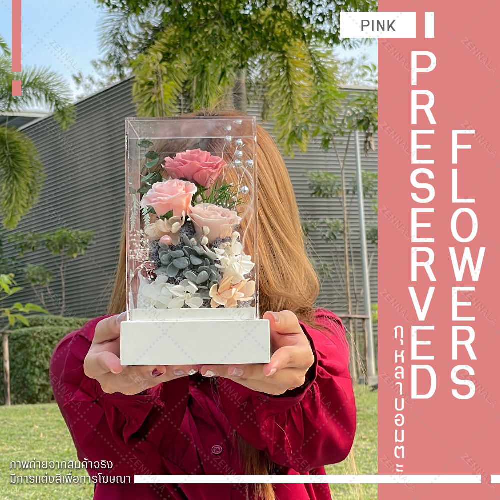 ดอกกุหลาบอมตะ 3 ดอก พร้อมกล่องอะคริลิค มีให้เลือก 2 สี แดง/ชมพูพาสเทล