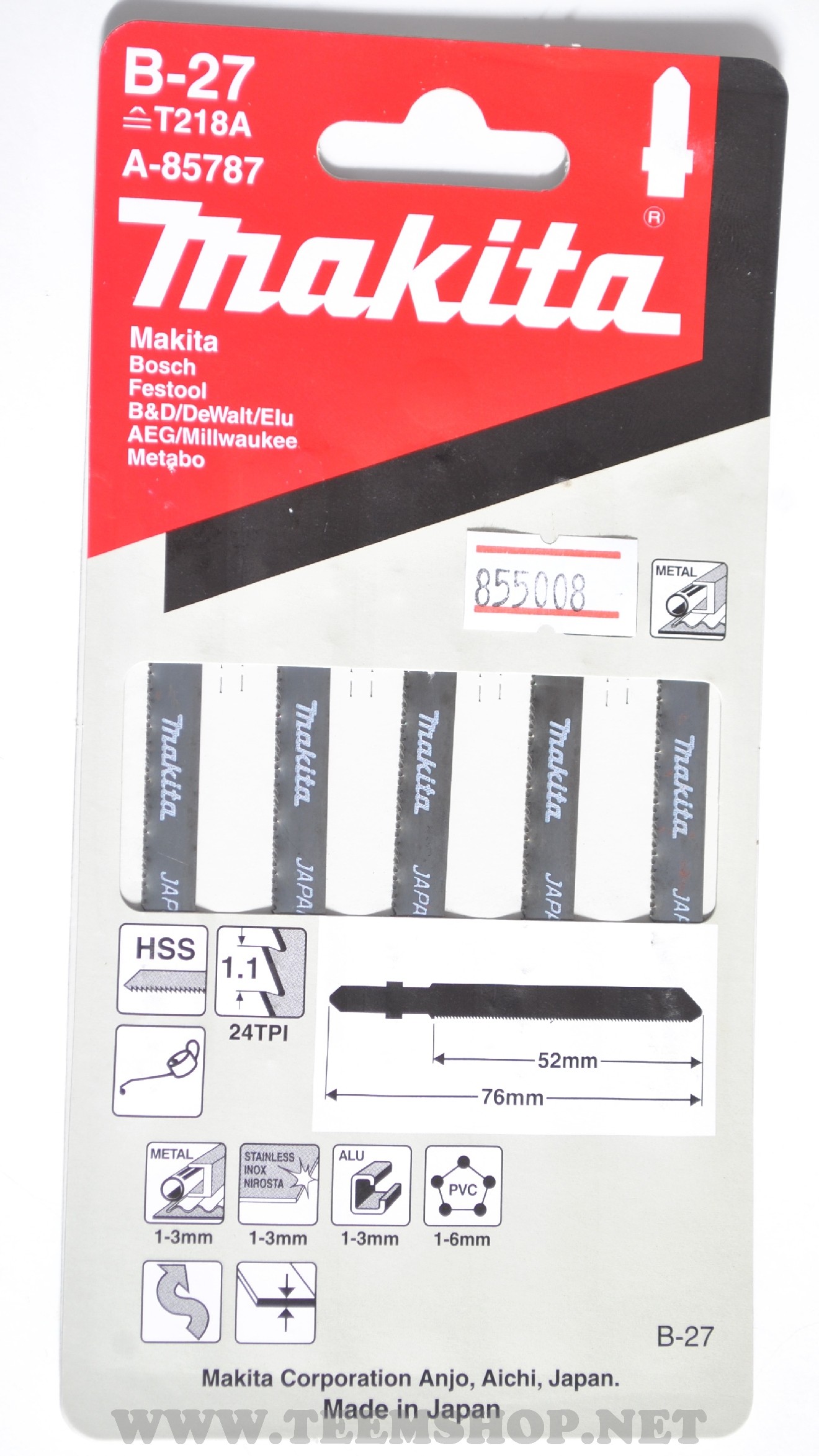 MAKITA ใบเลื่อยจิ๊กซอ B-27(5ใบ/1PACK) A-85787