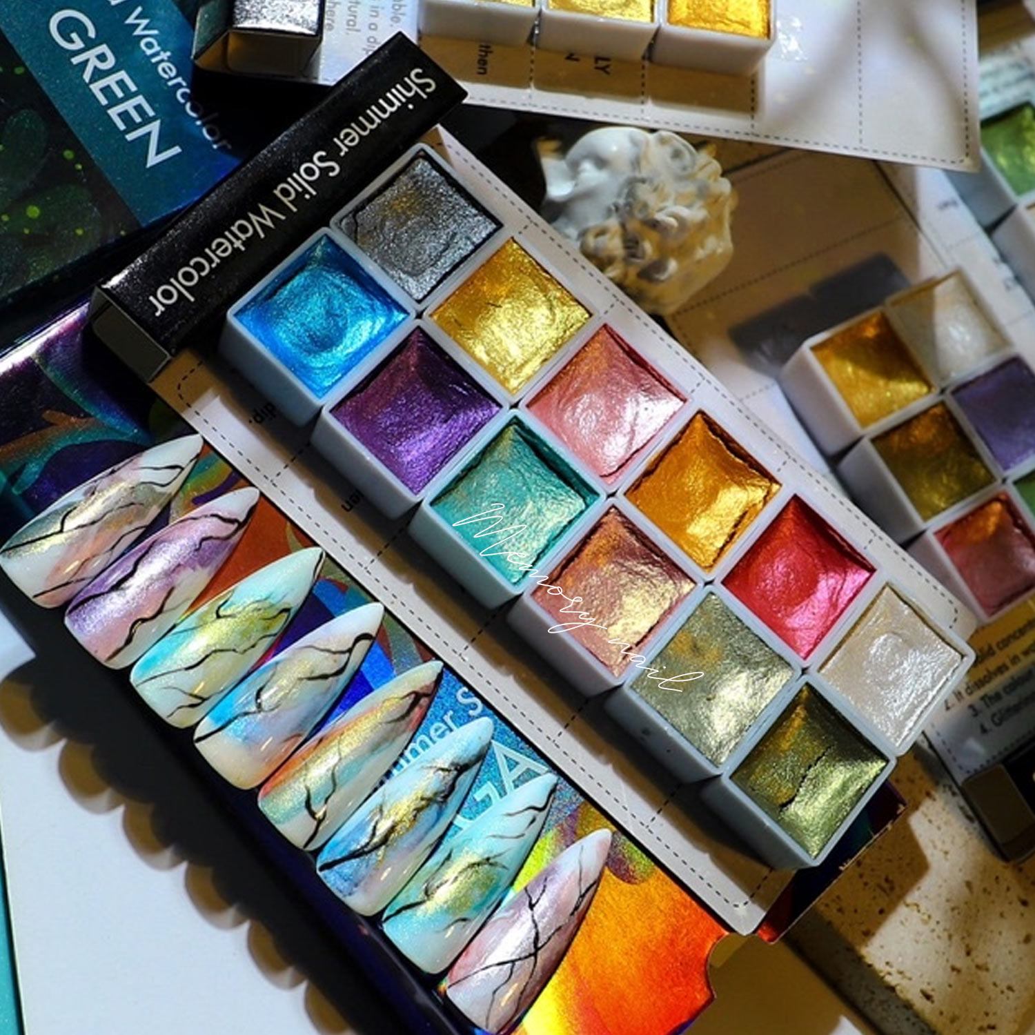 (สีน้ำอัดแข็ง Misscheering) สีน้ำเมทาลิค 6สี/12 สี vintage collection สีน้ำเพ้นท์เล็บ สีสวย สามารถทำเล็บสไตล์ เกาหลี ญี่ปุ่น