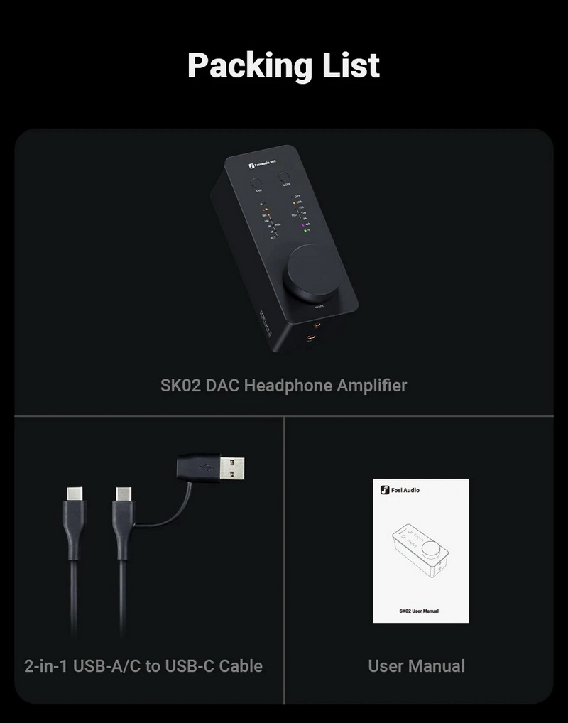 Fosi Audio SK02 DAC/AMP ตั้งโต๊ะขนาดเล็ก ชิป ESS ES9038Q2M+SGM8262 ประกันศูนย์ไทย