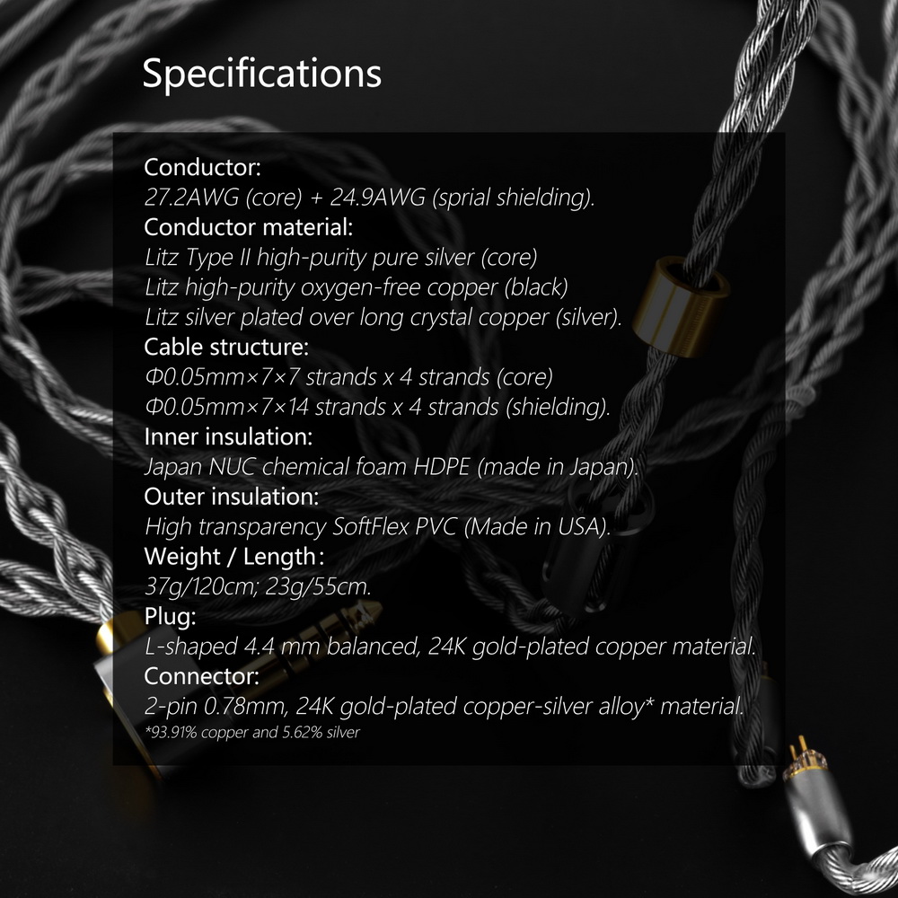 DD BC130A สายอัพเกรดหูฟัง ขั้ว 2 พิน 0.78 แจ็ค 4.4 Balanced
