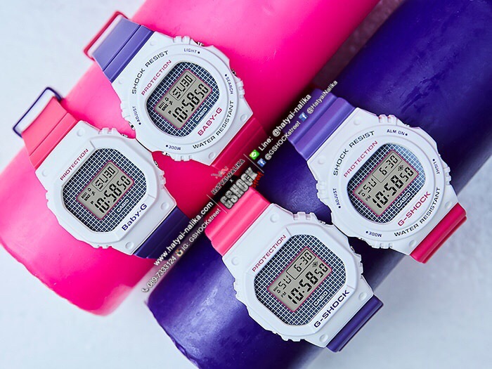 นาฬิกา คาสิโอ Casio G-Shock x Baby-G SETคู่รัก Throwback Baby-G 25th anniversary logo color series รุ่น DW-5600THB-7 x BGD-560THB-7 ของแท้ รับประกัน 1 ปี