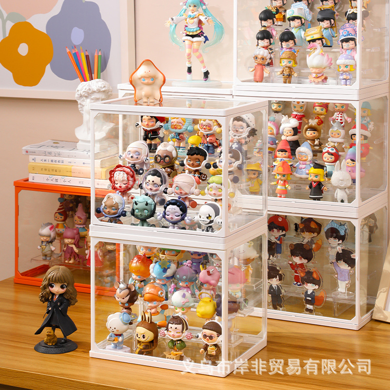 ชั้นวางโมเดล กล่องเหลี่ยม ขอบขาว พร้อมไฟ